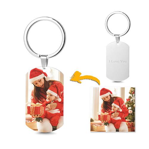 Personalized Double-sided Photo Text Tag Keychain With Engraving Stainless Steel Custom Keychain Gifts