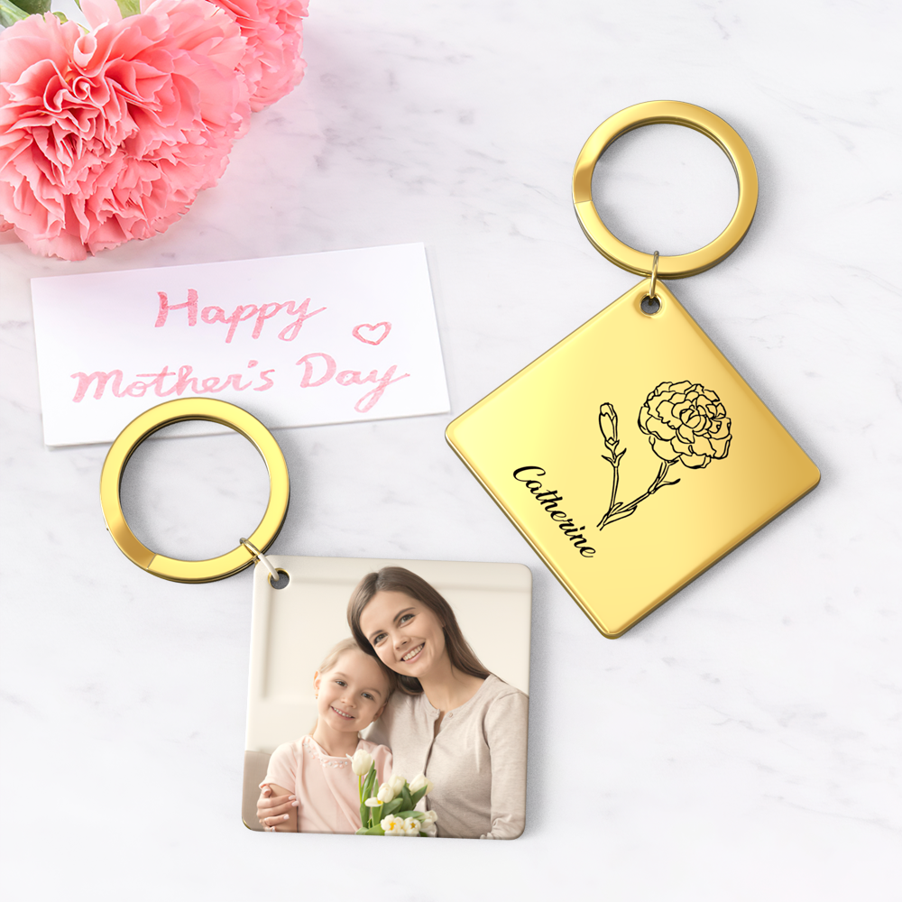 Birthflower Keychain Personalized Bouquet Flower Key Ring Mothers Day Gifts for Mom