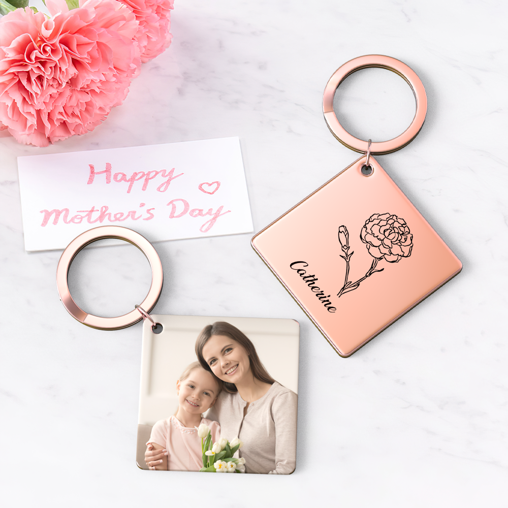 Birthflower Keychain Personalized Bouquet Flower Key Ring Mothers Day Gifts for Mom