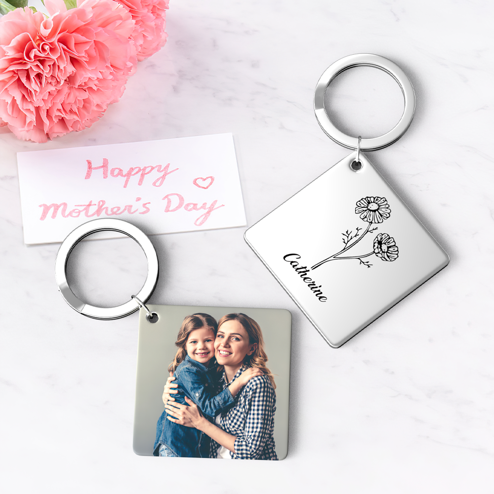 Birthflower Keychain Personalized Bouquet Flower Key Ring Mothers Day Gifts for Mom