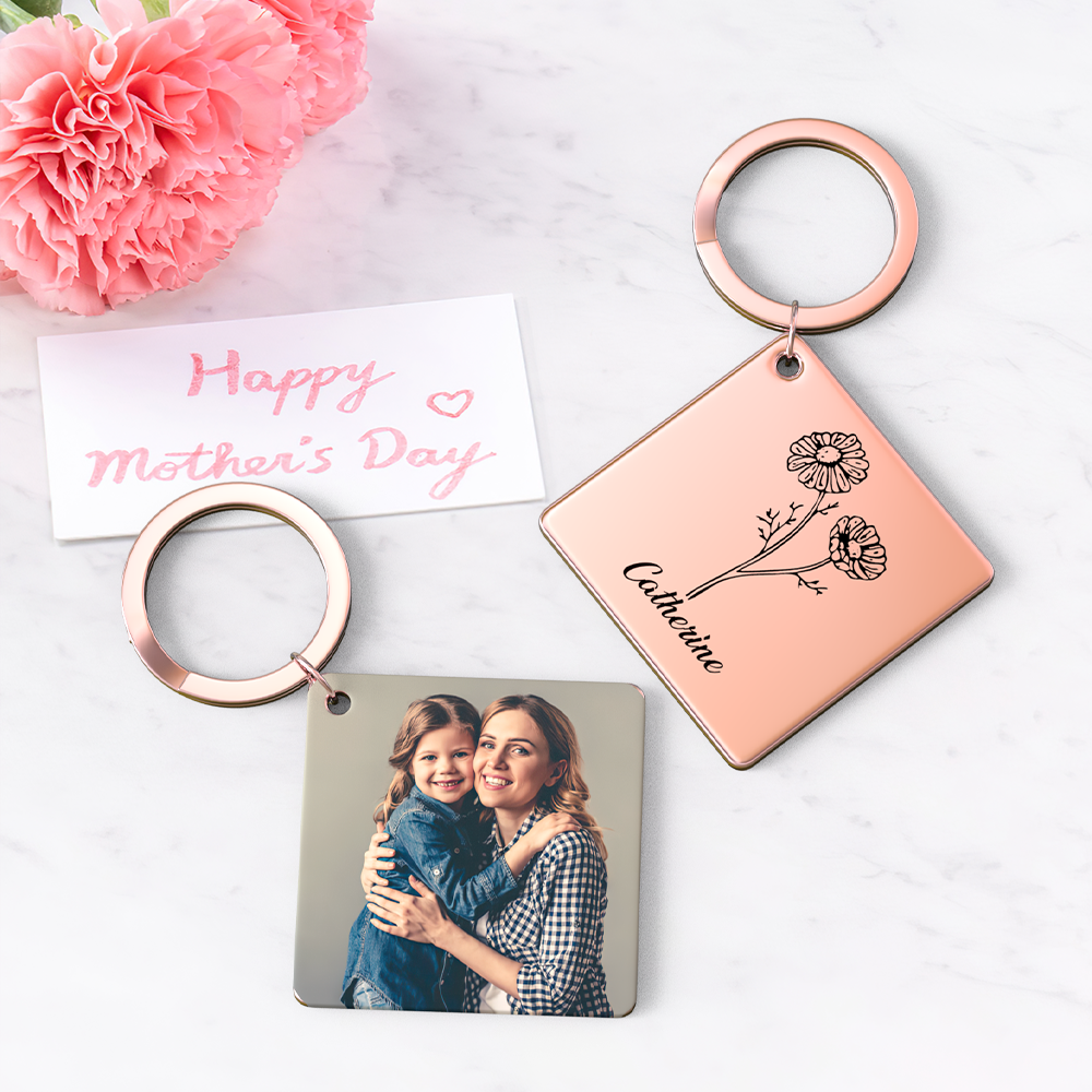 Birthflower Keychain Personalized Bouquet Flower Key Ring Mothers Day Gifts for Mom