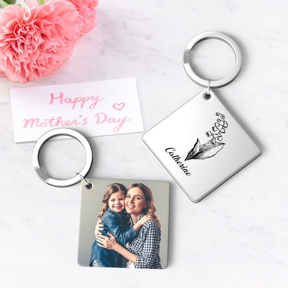 Birthflower Keychain Personalized Bouquet Flower Key Ring Mothers Day Gifts for Mom