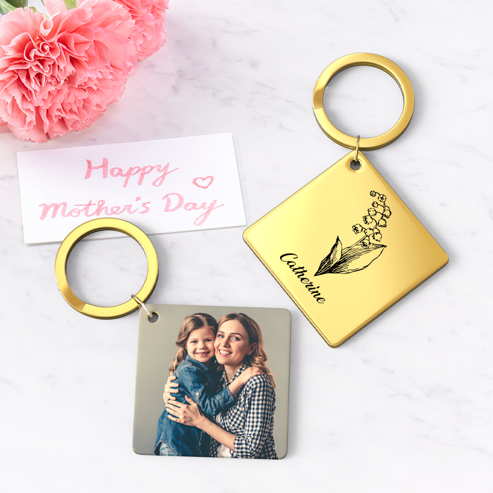 Birthflower Keychain Personalized Bouquet Flower Key Ring Mothers Day Gifts for Mom