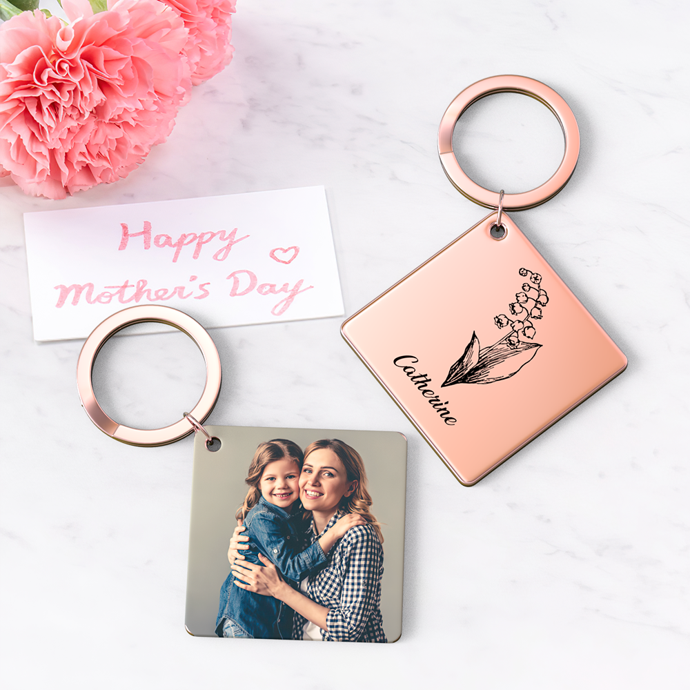 Birthflower Keychain Personalized Bouquet Flower Key Ring Mothers Day Gifts for Mom