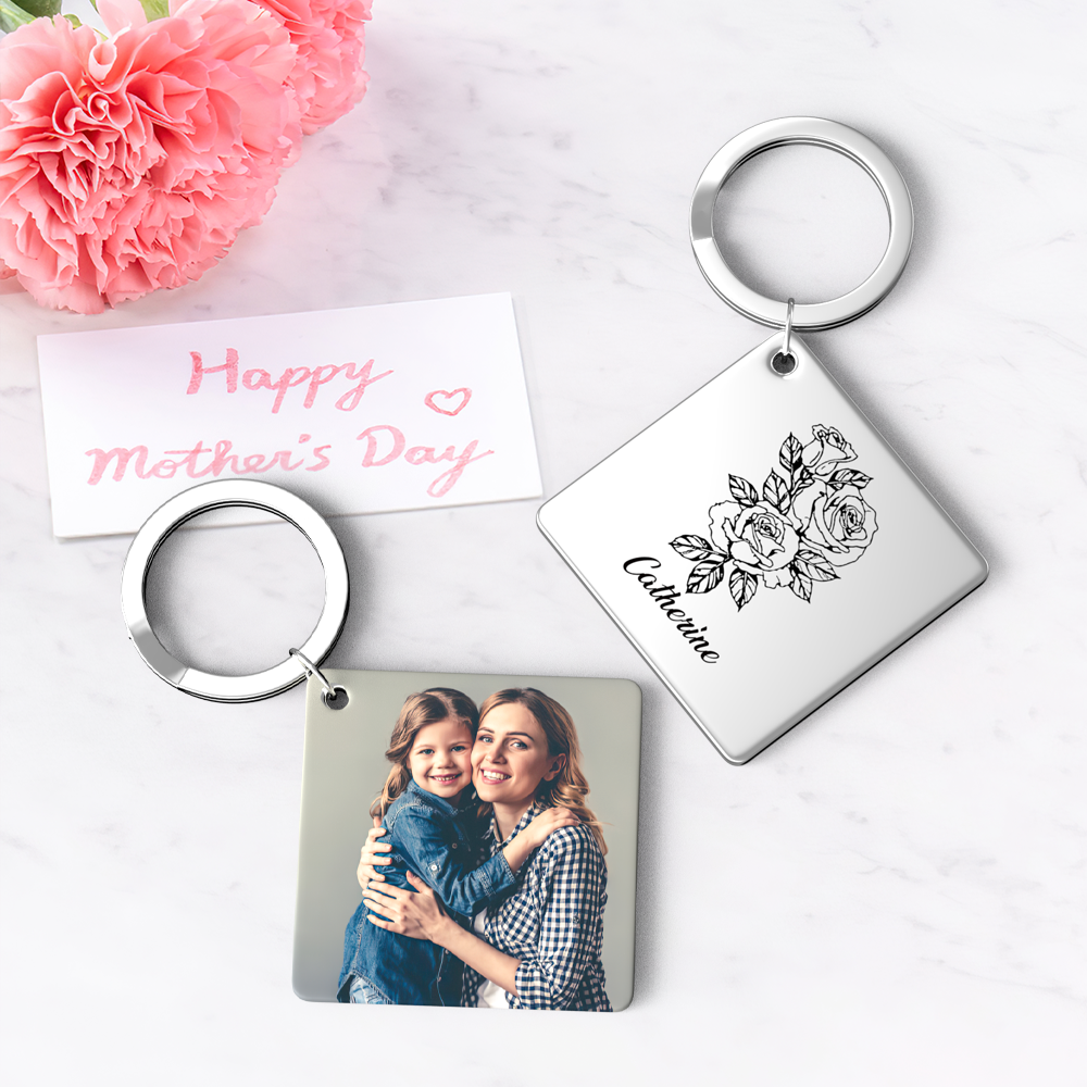 Birthflower Keychain Personalized Bouquet Flower Key Ring Mothers Day Gifts for Mom