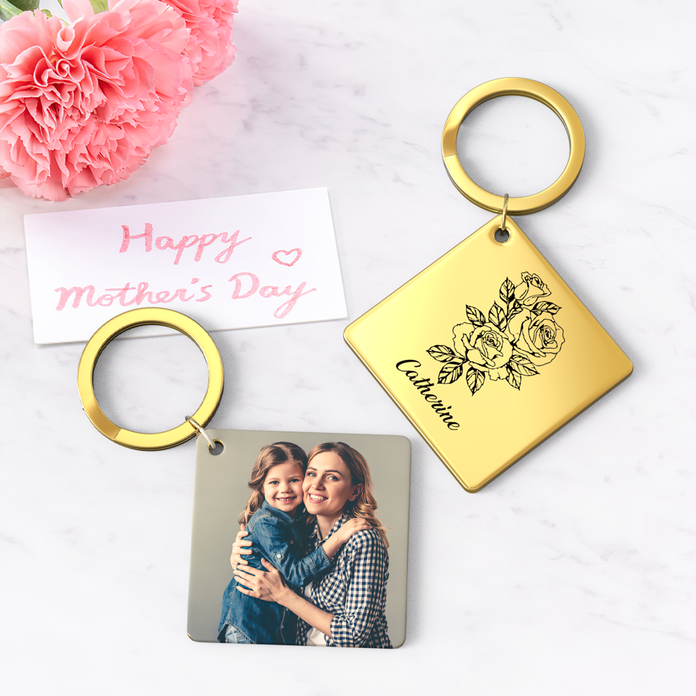 Birthflower Keychain Personalized Bouquet Flower Key Ring Mothers Day Gifts for Mom