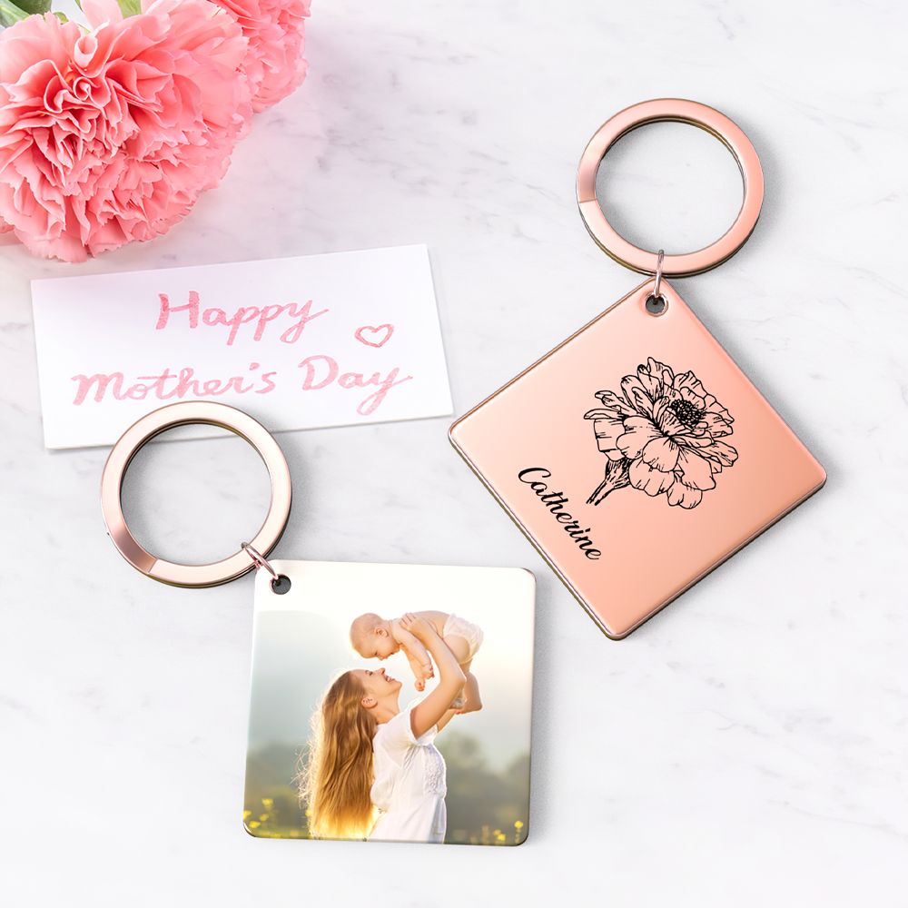 Birthflower Keychain Personalized Bouquet Flower Key Ring Mothers Day Gifts for Mom