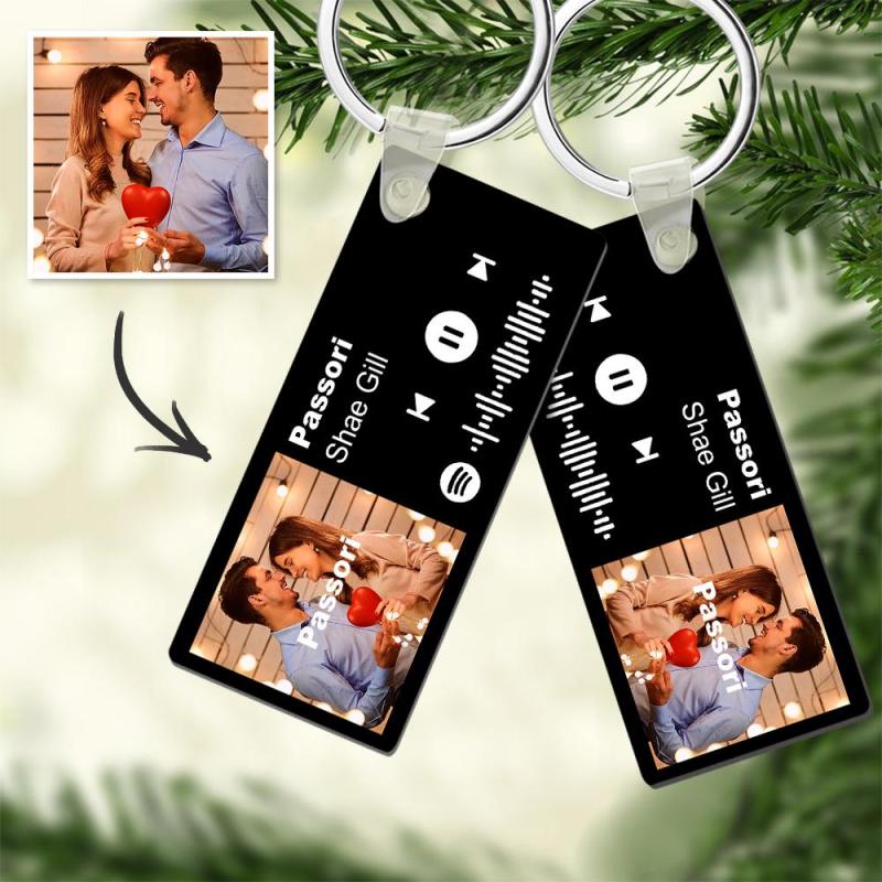 Custom Spotify Photo Keychain With Engraving Keychain Music Code Plaque Keychain Gifts For Couples