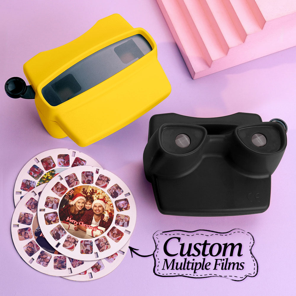 Custom Black 3D Viewfinder and Reel – Personalized Christmas Gift with your own photos Text and Photo Viewer Multiple Films Available Gifts Idea