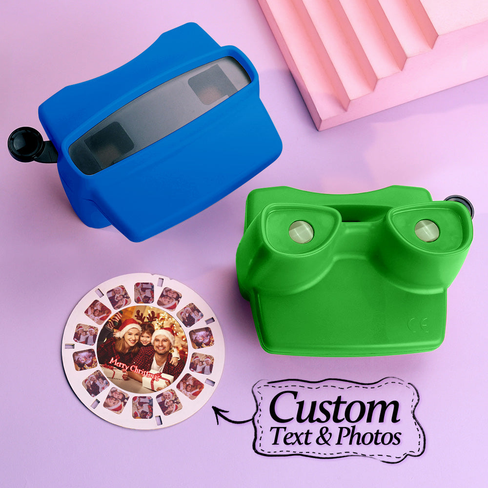 Custom Green 3D Viewfinder and Reel – Personalized Christmas Gift with your own photos Text and Photo Viewer Multiple Films Available Gifts For Family