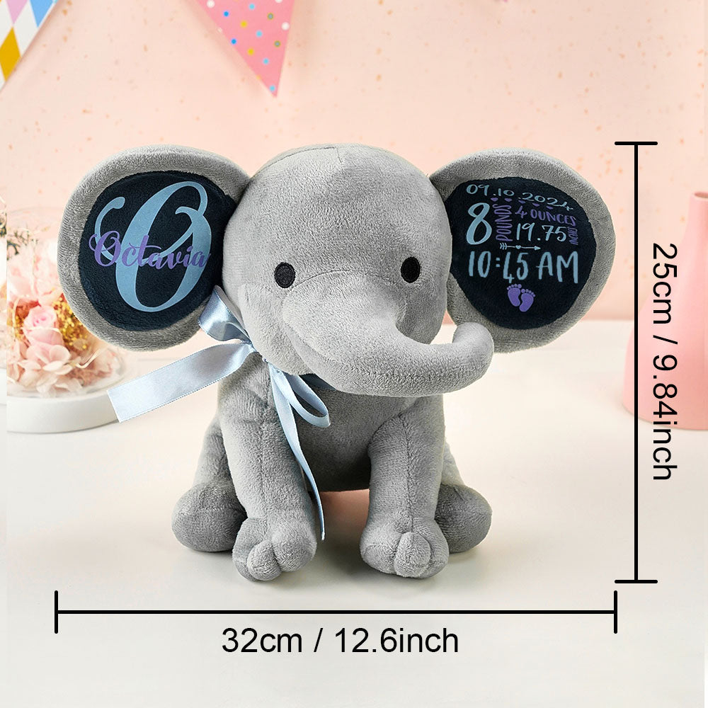 Personalized Elephant Plush Stuffed Animal Birth Announcement Gift for Baby