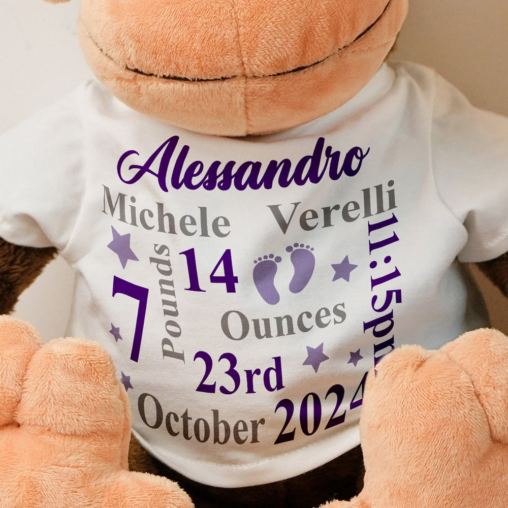 Personalized Animal Plush Stuffed Toy Birth Announcement Gift for Baby Shower