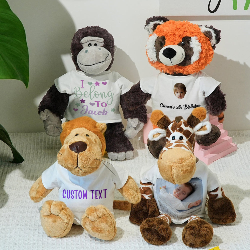 Personalized Animal Plush Stuffed Toy Birth Announcement Gift for Baby Shower