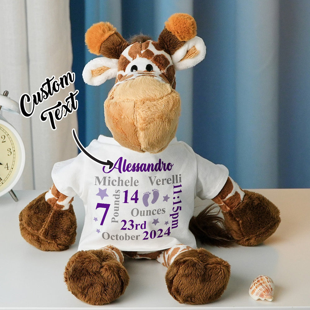 Personalized Animal Plush Stuffed Toy Birth Announcement Gift for Baby Shower