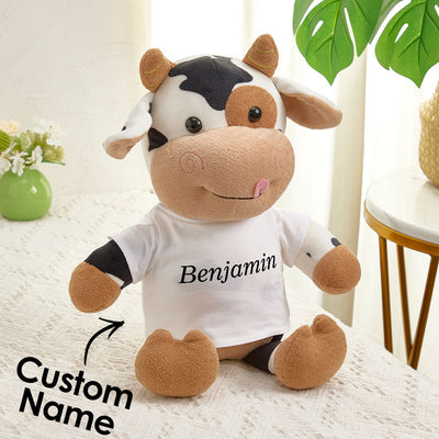 Personalized Cow Plush Stuffed Toy with Custom Text Gift for Baby Shower - mysiliconefoodbag