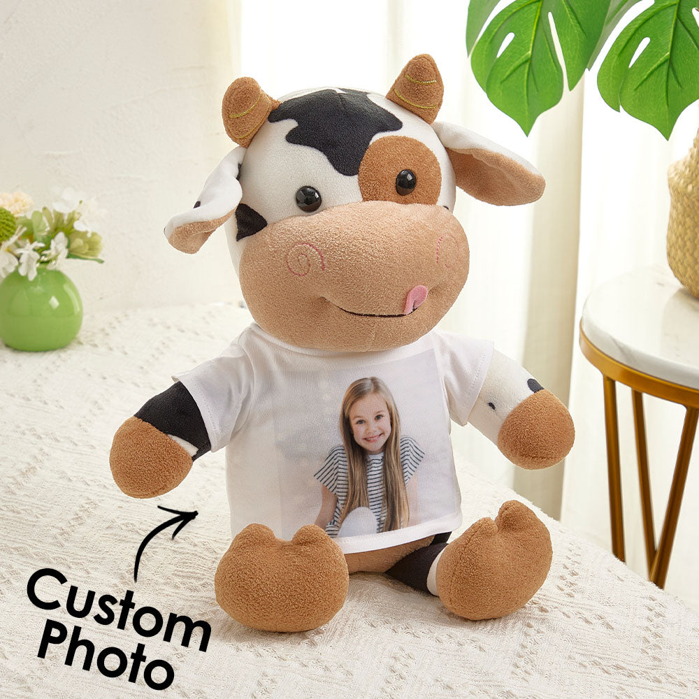 Personalized Cow Plush Stuffed Toy with Photo Gift for Kids