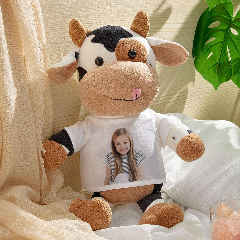 Personalized Cow Plush Stuffed Toy with Photo Gift for Kids