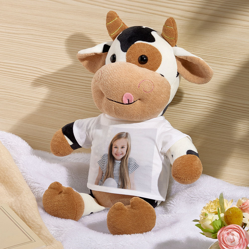 Personalized Cow Plush Stuffed Toy with Photo Gift for Kids