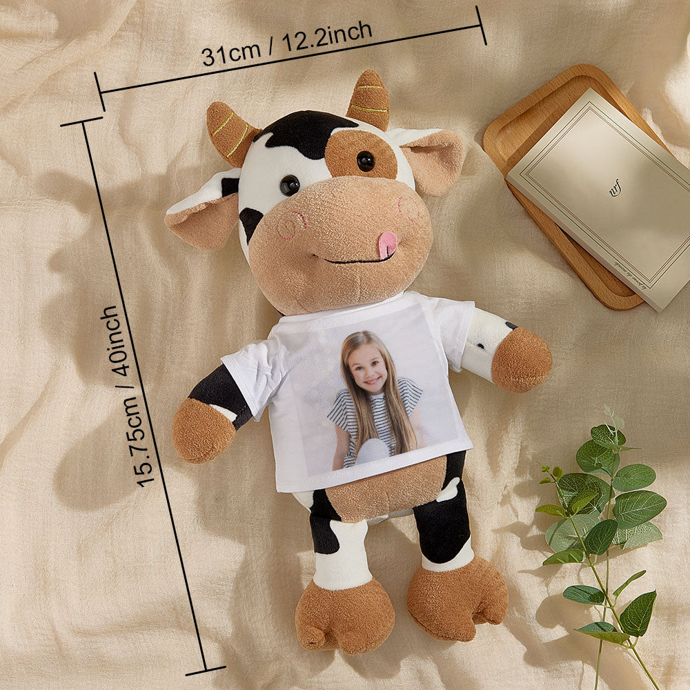 Personalized Cow Plush Stuffed Toy with Photo Gift for Kids