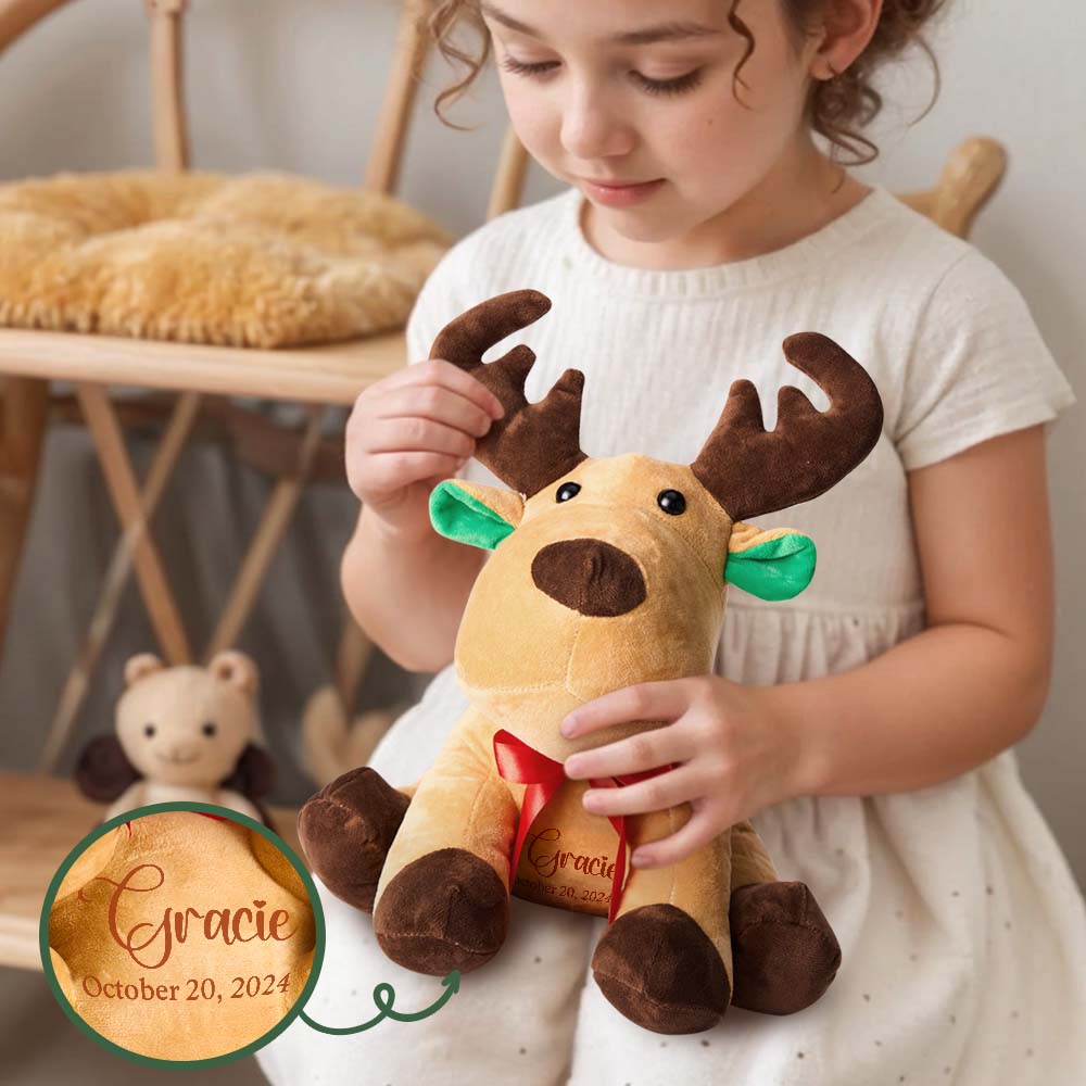 Personalized Moose Plush Stuffed Toy with Custom Text Gift for Baby Shower