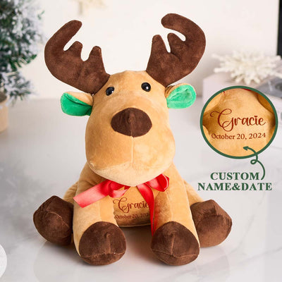 Personalized Moose Plush Stuffed Toy with Custom Text Gift for Baby Shower - mysiliconefoodbag