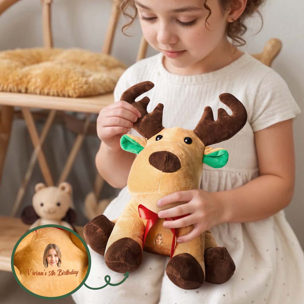 Personalized Moose Plush Stuffed Toy with Custom Text and Face Gift for Kids