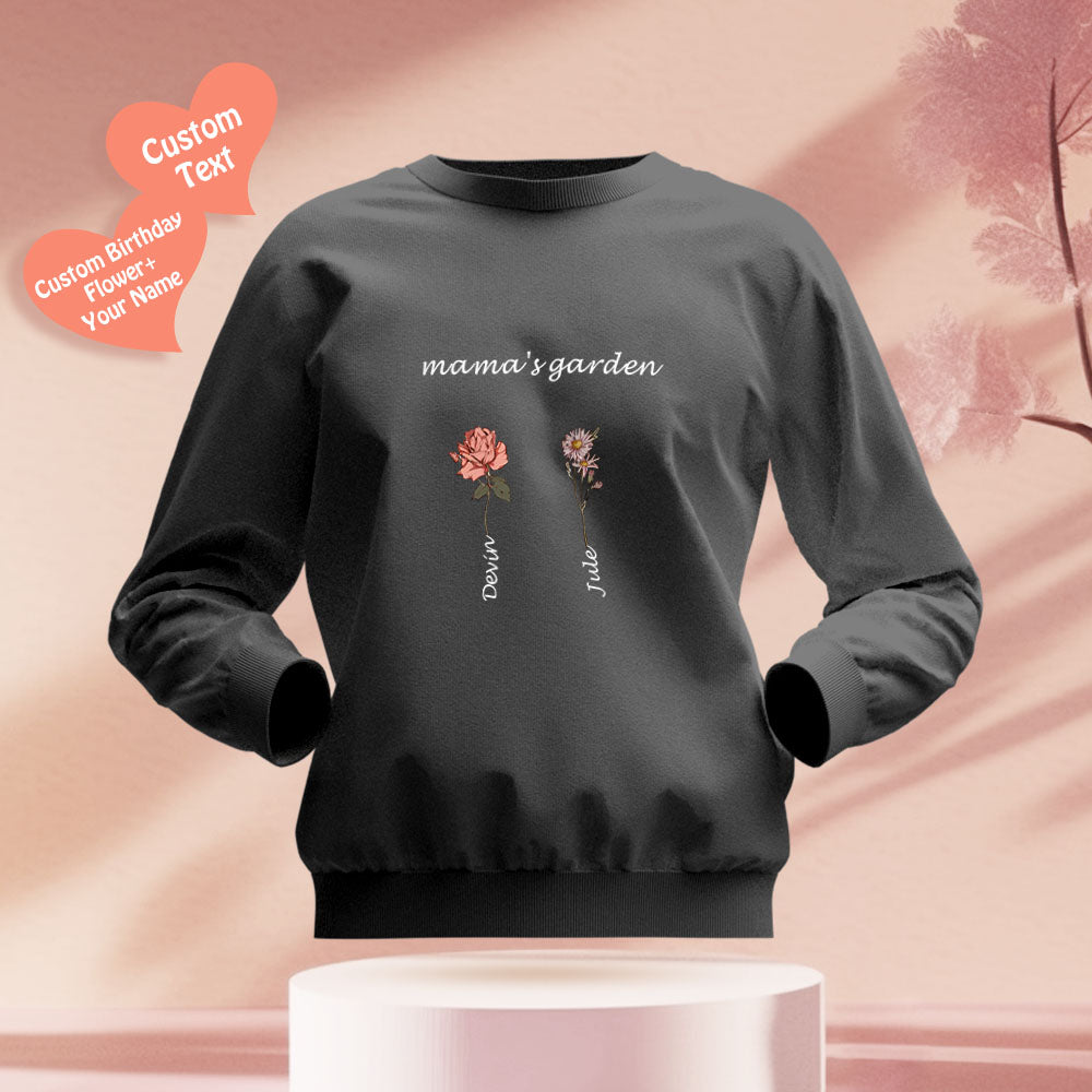 Custom Engraved Hoodie Round Neck Mama's Garden is Her Children Gifts for Mom