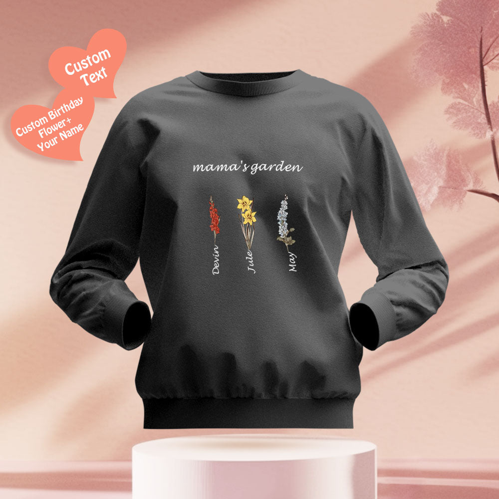 Custom Engraved Hoodie Round Neck Mama's Garden is Her Children Gifts for Mom