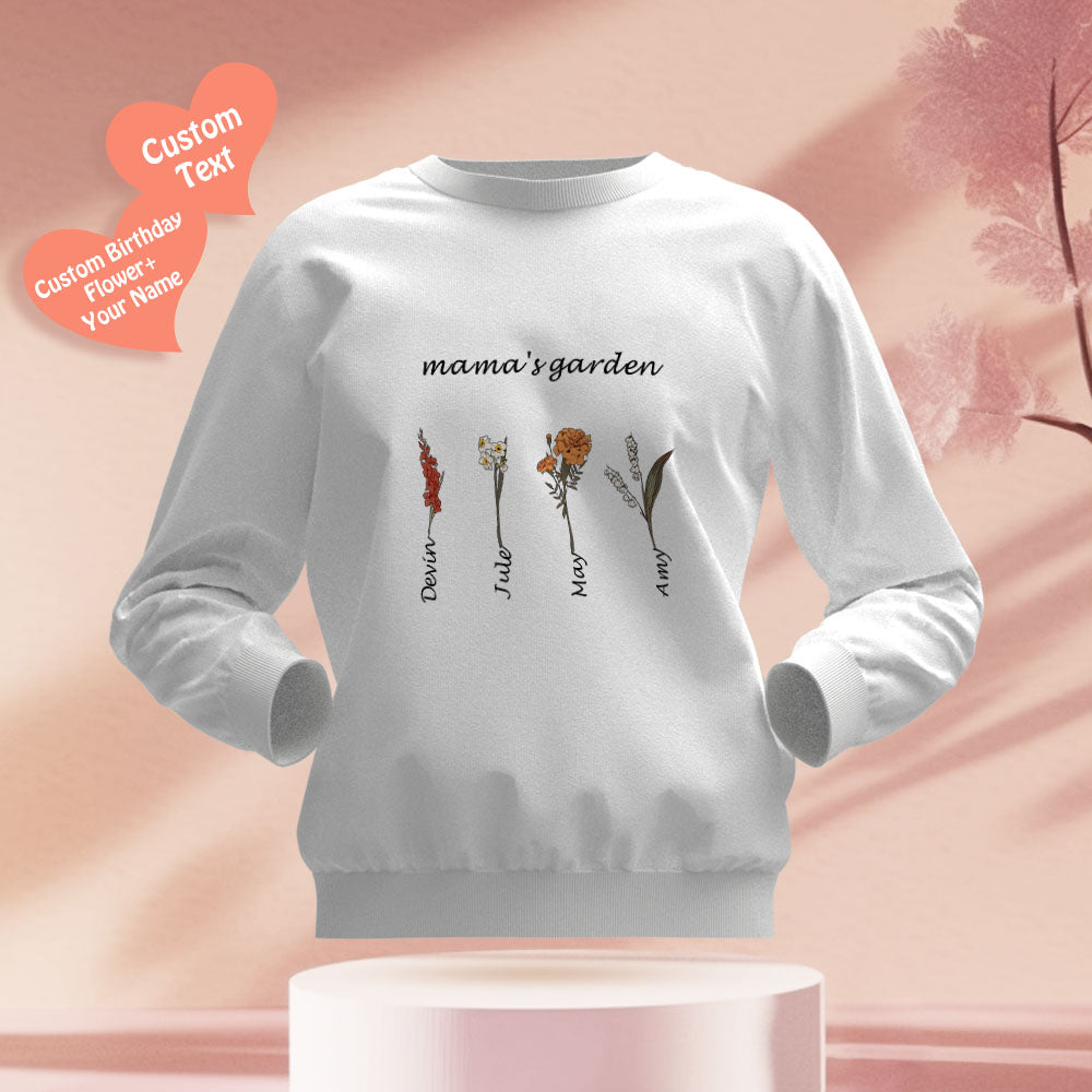 Custom Engraved Hoodie Round Neck Mama's Garden is Her Children Gifts for Mom