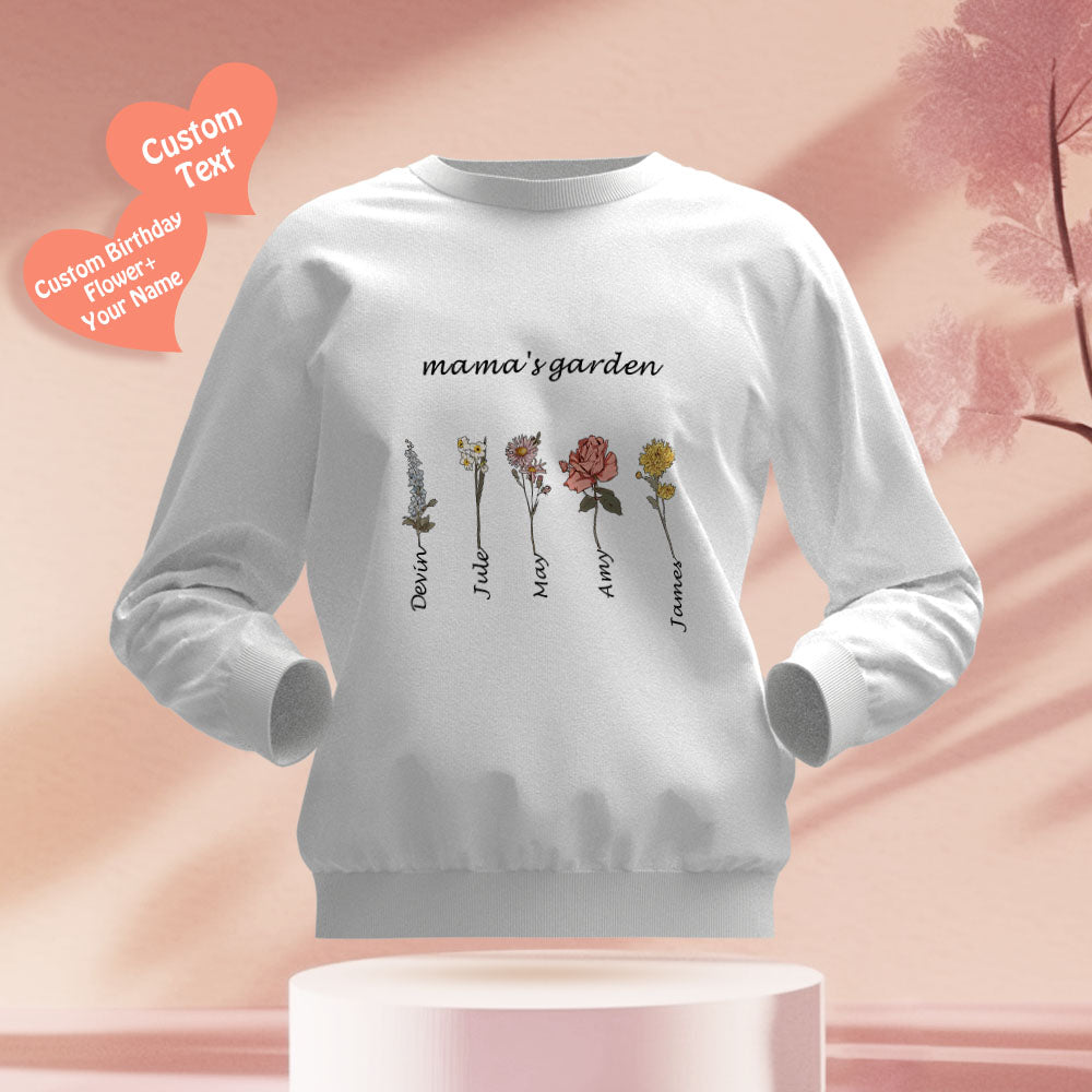 Custom Engraved Hoodie Round Neck Mama's Garden is Her Children Gifts for Mom