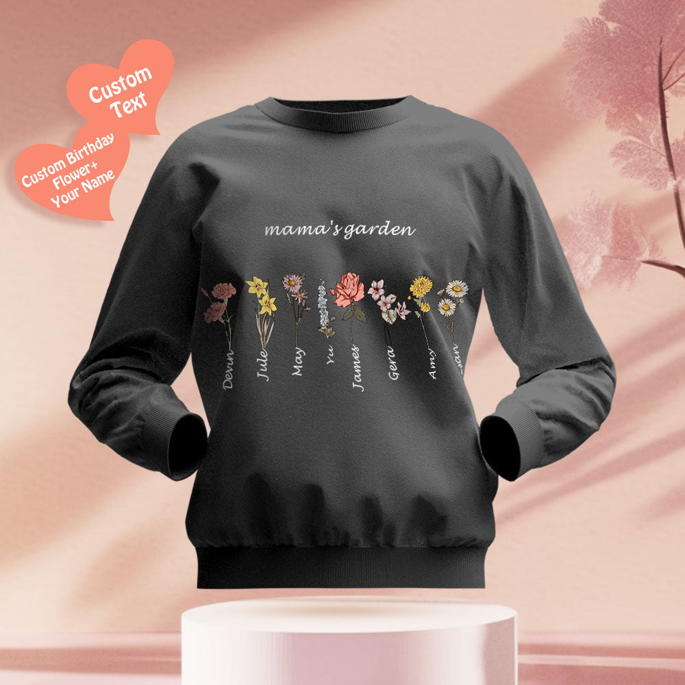 Custom Engraved Hoodie Round Neck Mama's Garden is Her Children Gifts for Mom