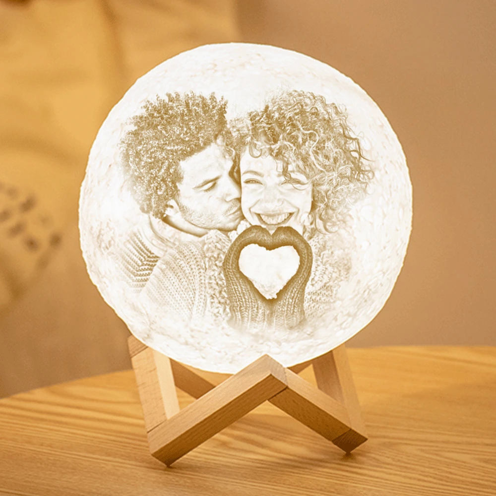 Photo Moon Lamp Custom 3D Printing Photo Moon Light With Your Text-Touch Two Colors(10-15cm)