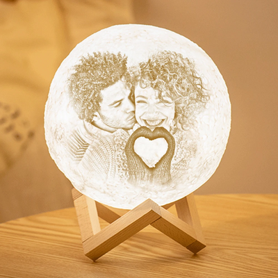 Photo Moon Lamp Custom 3D Printing Photo Moon Light With Your Text-Touch Two Colors(10-15cm) - mysiliconefoodbag