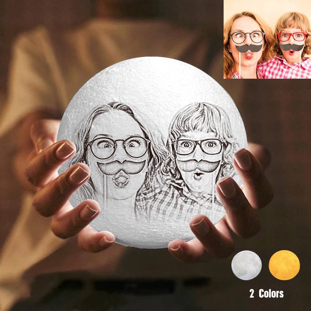 Personalised Creative 3D Print and Engraved Moon Lamp with Photo of Family - Touch Two Colors