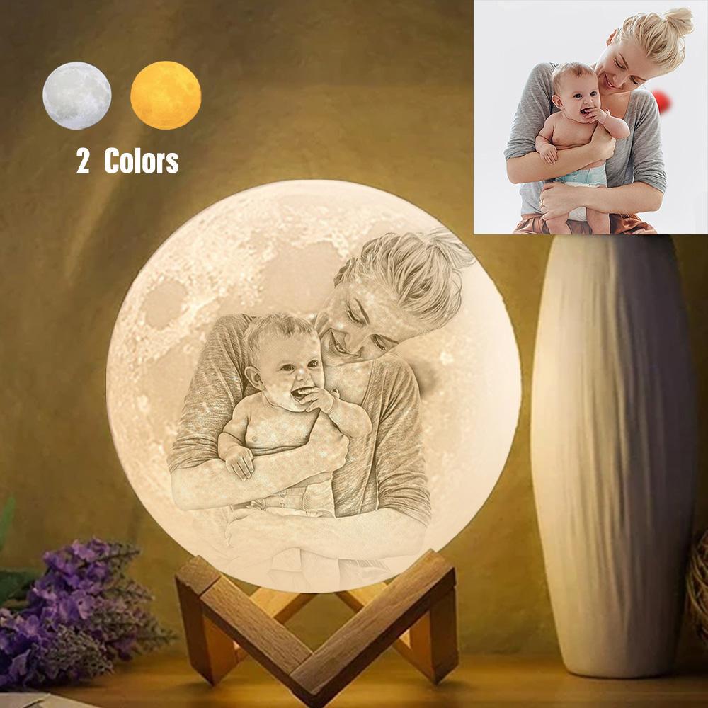 Personalised Creative 3D Print and Engraved Moon Lamp with Photo of Family - Touch Two Colors