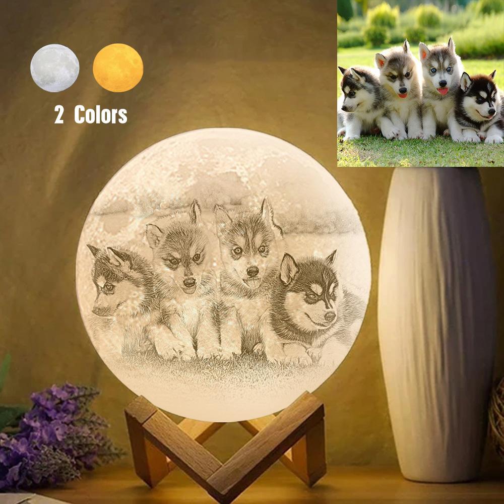 Personalized Creative 3D Print photo Moon Lamp, Lovely Pet Engraved Lamp - Touch Two Colors