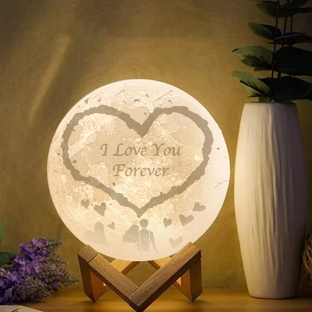 Engraved Heart Moon Lamp, Personalized 3D Moon Lamp Keepsake Gifts - Touch Two Colors 15cm Available