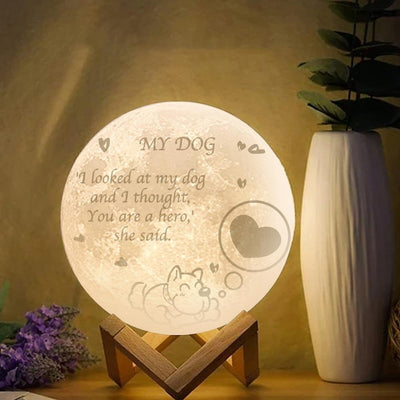 Personalized My Dog Engraved Moon Lamp, Custom 3D Moon Lamp Home Decoration - Touch Two Colors 15cm Available - mysiliconefoodbag