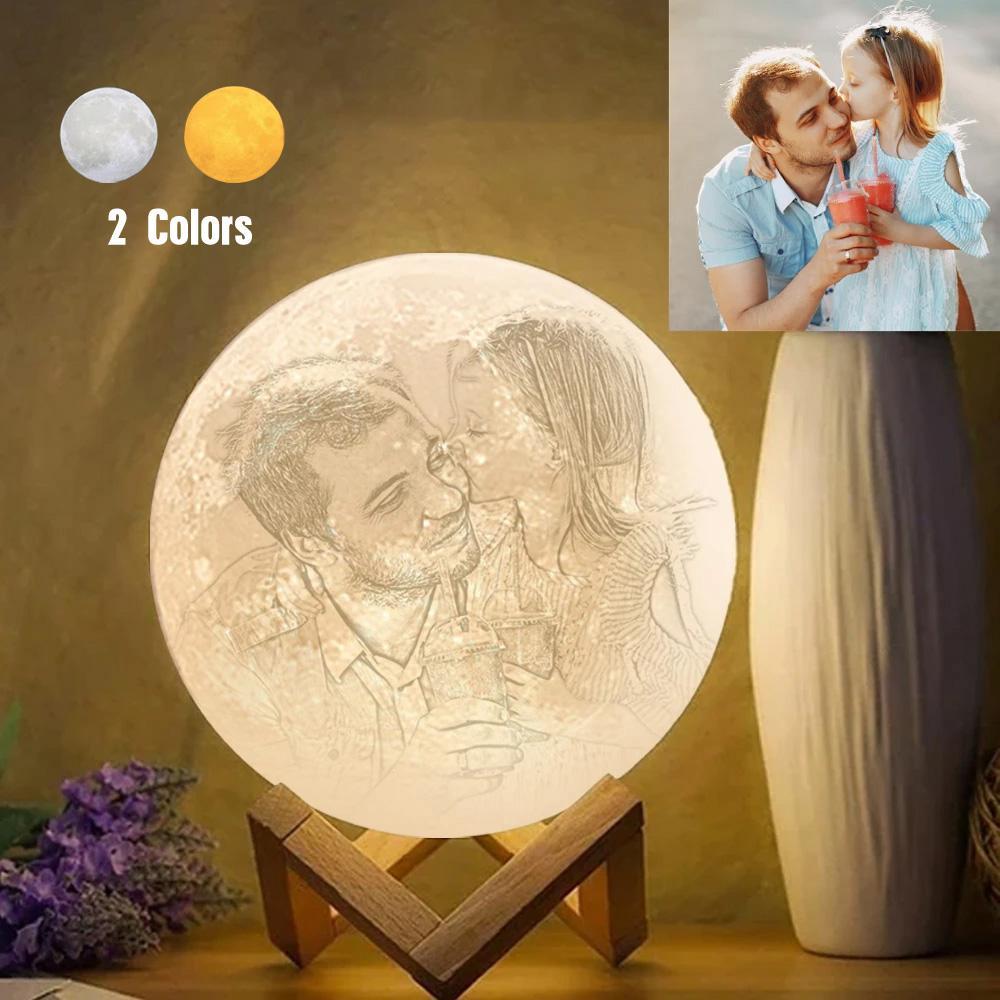 Creative 3D Print Photo Moon Lamp Personalized Engraved Moon Lamp Touch Two Colors 15cm Available Anniversary Gifts