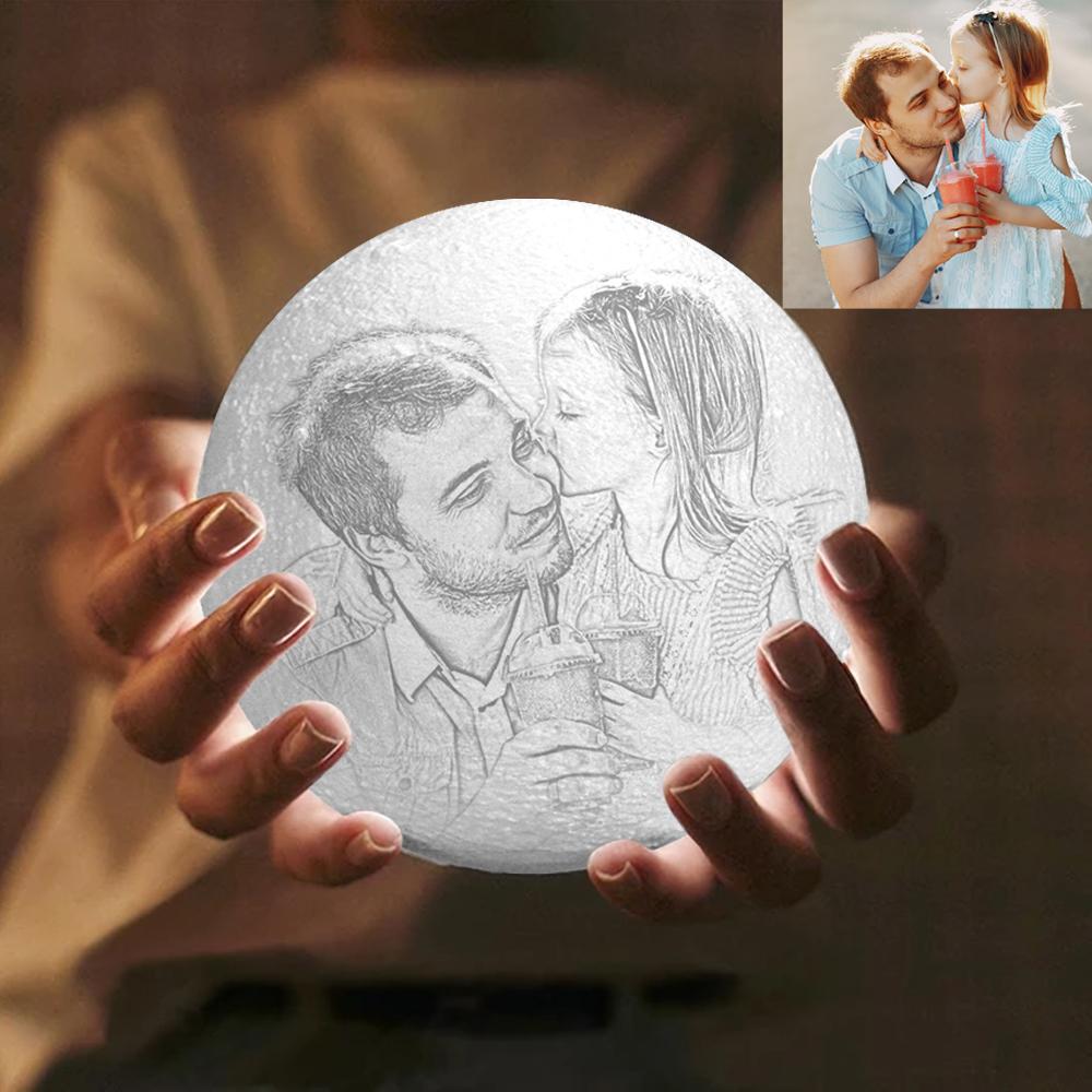 Creative 3D Print Photo Moon Lamp Personalized Engraved Moon Lamp Touch Two Colors 15cm Available Anniversary Gifts