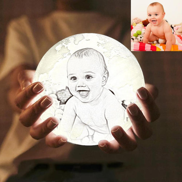 Magic Lunar Customized Earth Lamp With Text, Engraved Photo Lamp For Baby - Touch Two Colors (10-15cm) - mysiliconefoodbag