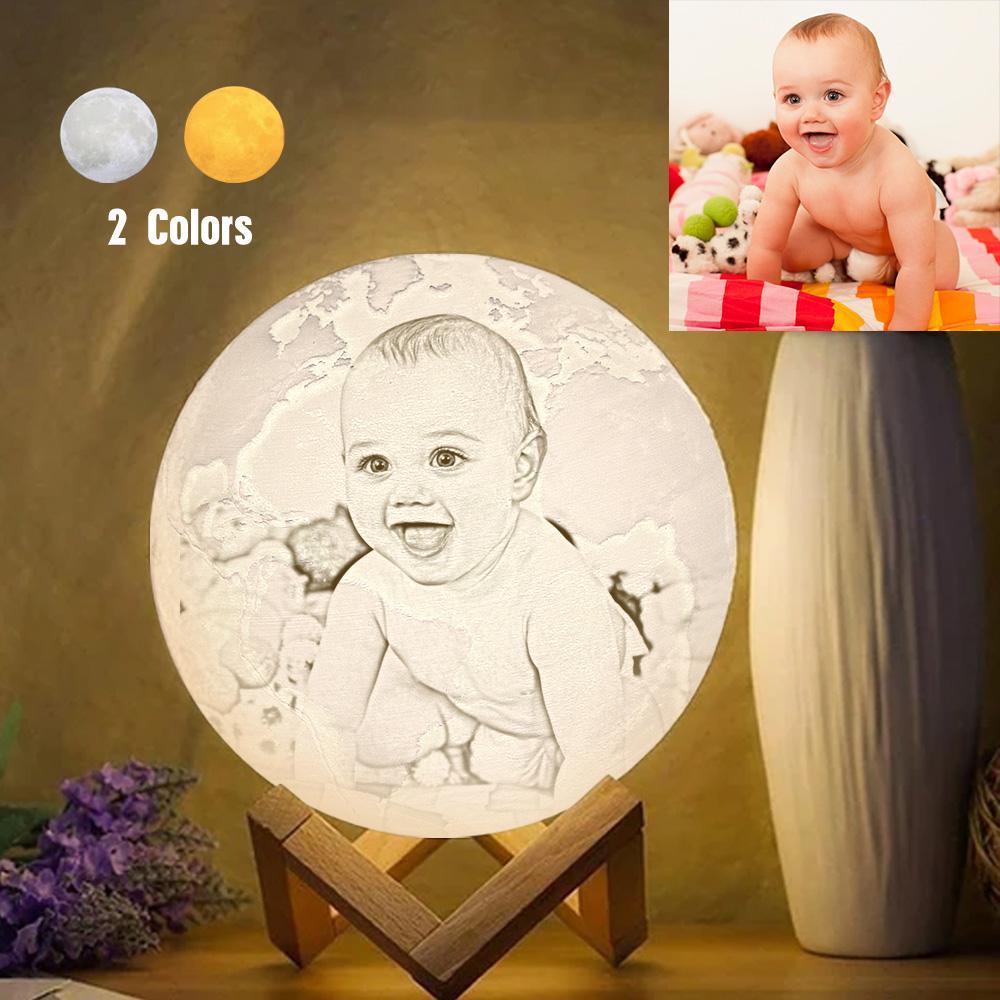 Magic Lunar Customized Earth Lamp With Text, Engraved Photo Lamp For Baby - Touch Two Colors (10-15cm)