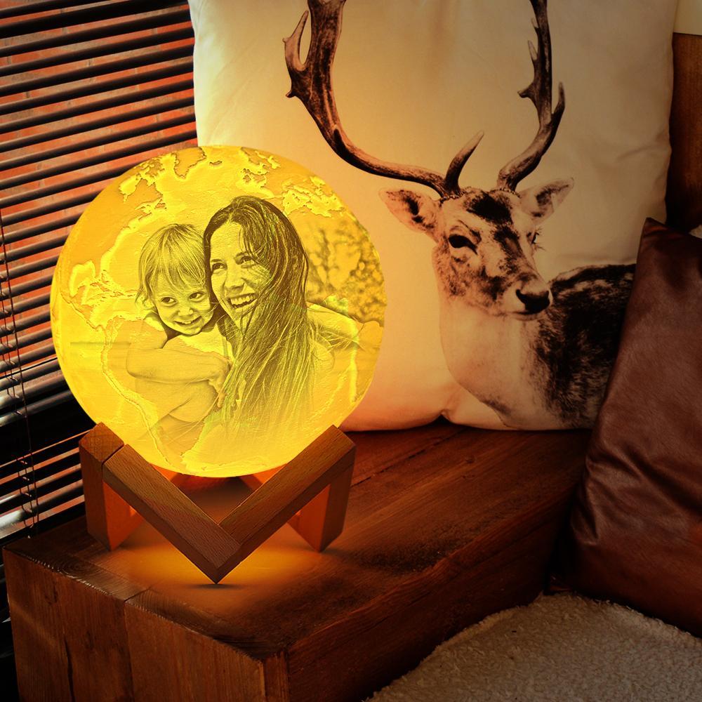 Two Colors Magic Lunar Customized Earth Lamp With Text, Engraved Photo Lamp (10-15cm)