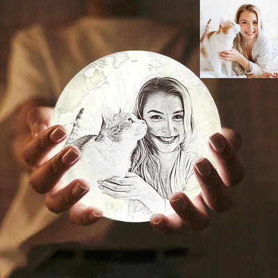 Magic Lunar Customized Pet Earth Lamp With Text, Engraved Lovely Cat Photo Lamp - Touch Two Colors (10-15cm) - mysiliconefoodbag