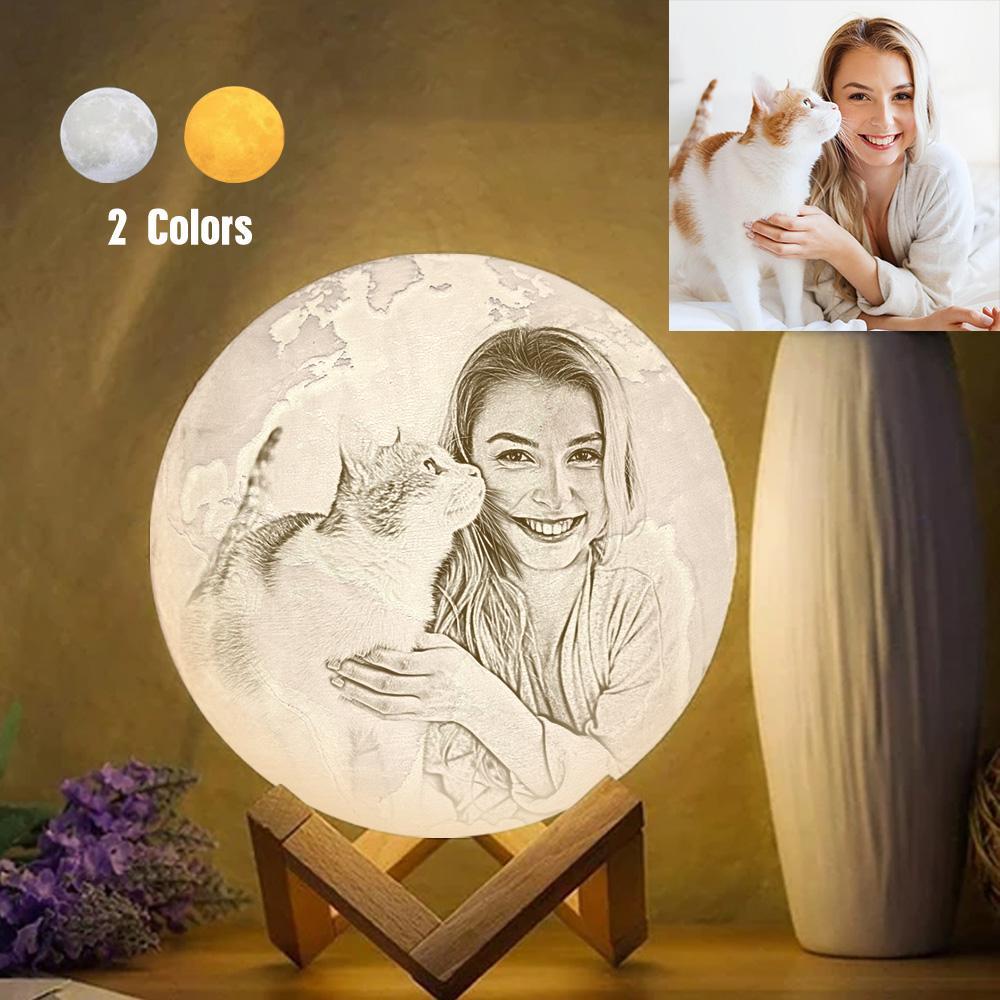 Magic Lunar Customized Pet Earth Lamp With Text, Engraved Lovely Cat Photo Lamp - Touch Two Colors (10-15cm)