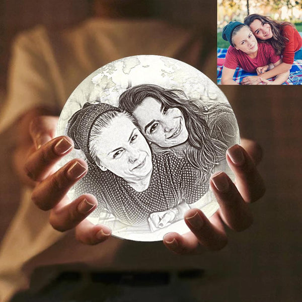 Magic Lunar Customized Earth Lamp With Text, Engraved Photo Lamp For Friend - Touch Two Colors (10-15cm) - mysiliconefoodbag