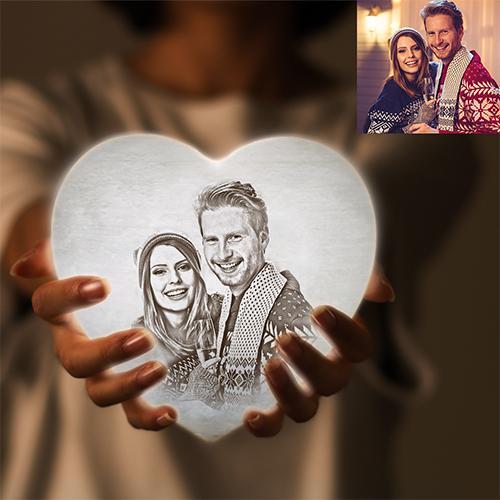 Gifts for Couple Custom Photo Heart Lamp Personalized Anniversary Gift Night Light 3D Printed for Wife