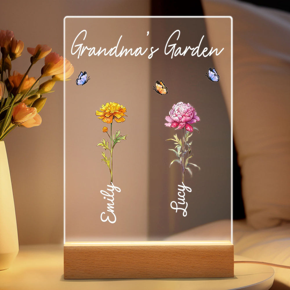 Personalized Grandma's Garden Night Light Birth Month Flower Gift for Her