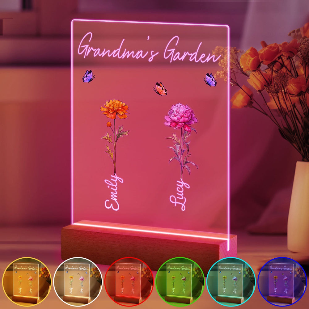 Personalized Grandma's Garden Night Light Birth Month Flower Gift for Her