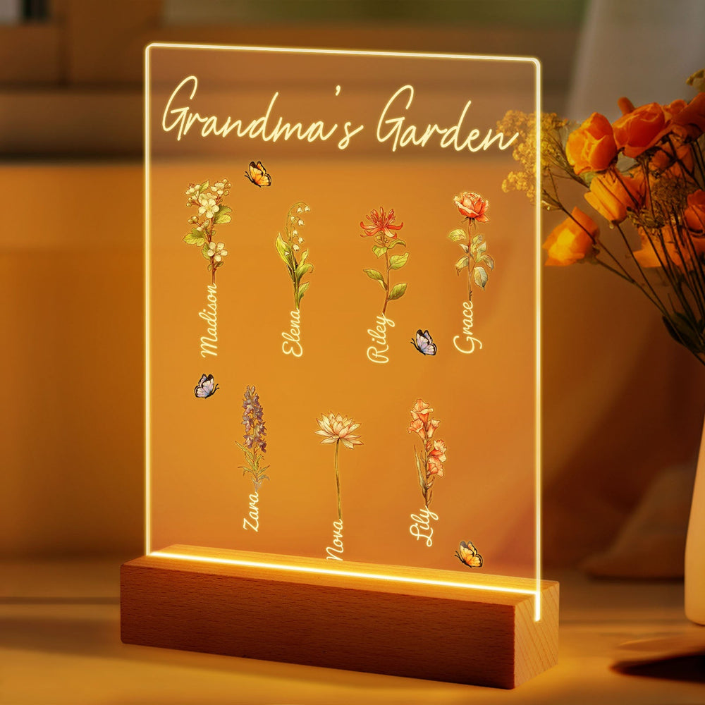 Personalized Grandma's Garden Night Light Birth Month Flower Gift for Her